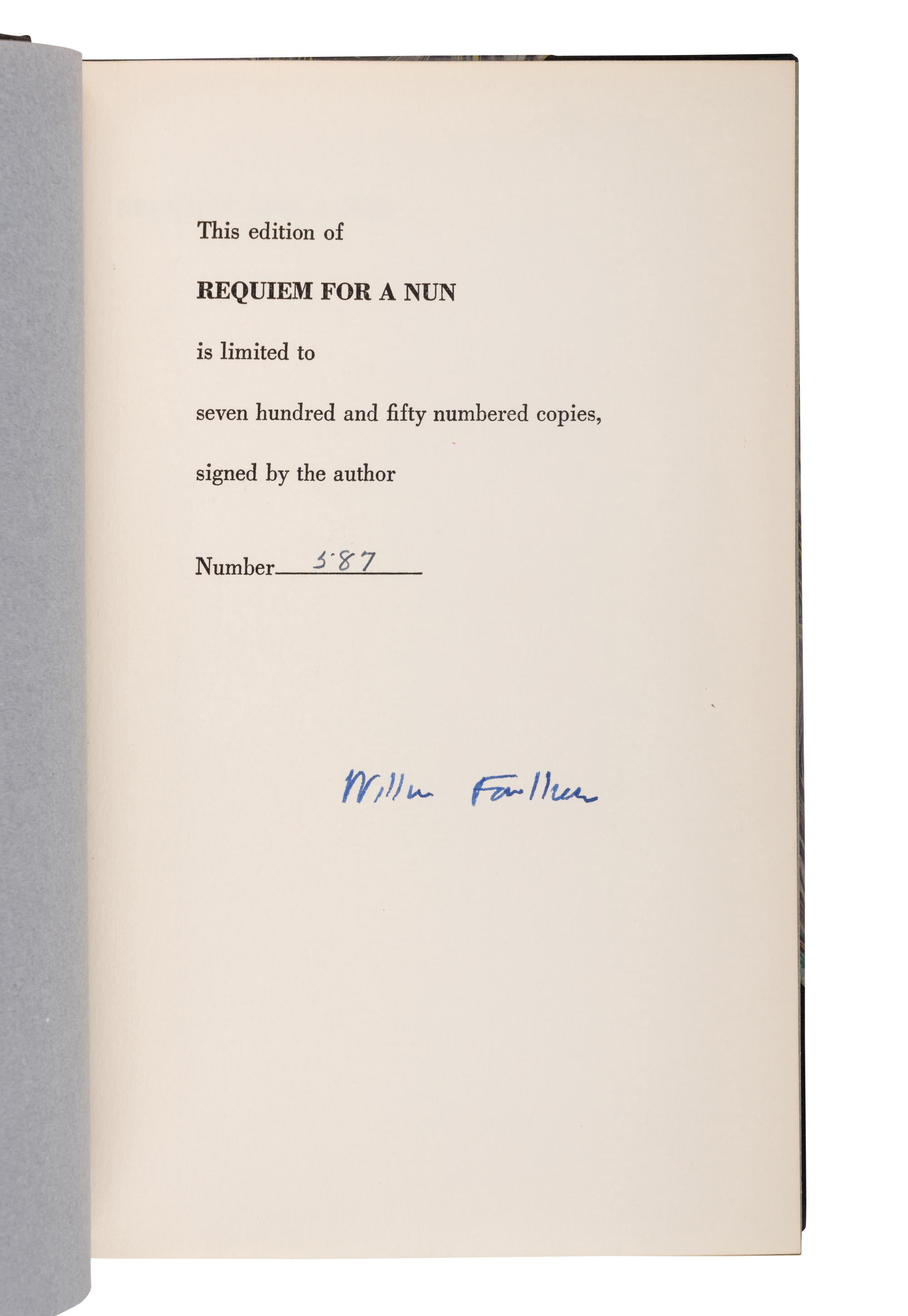 FAULKNER, William (1897-1962). Requiem for a Nun . New York: Random House, 1951.
