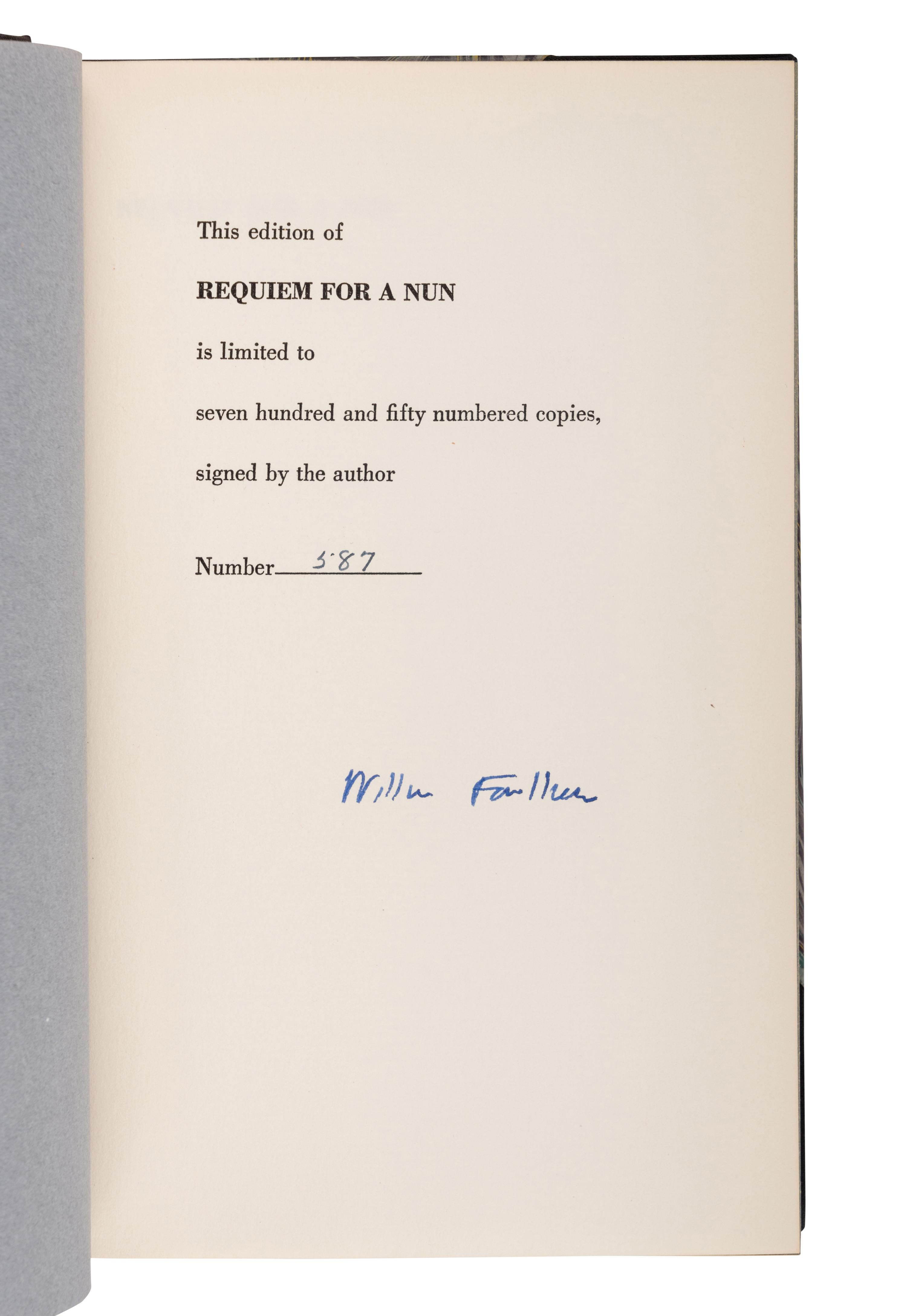 FAULKNER, William (1897-1962). Requiem for a Nun . New York: Random House, 1951.