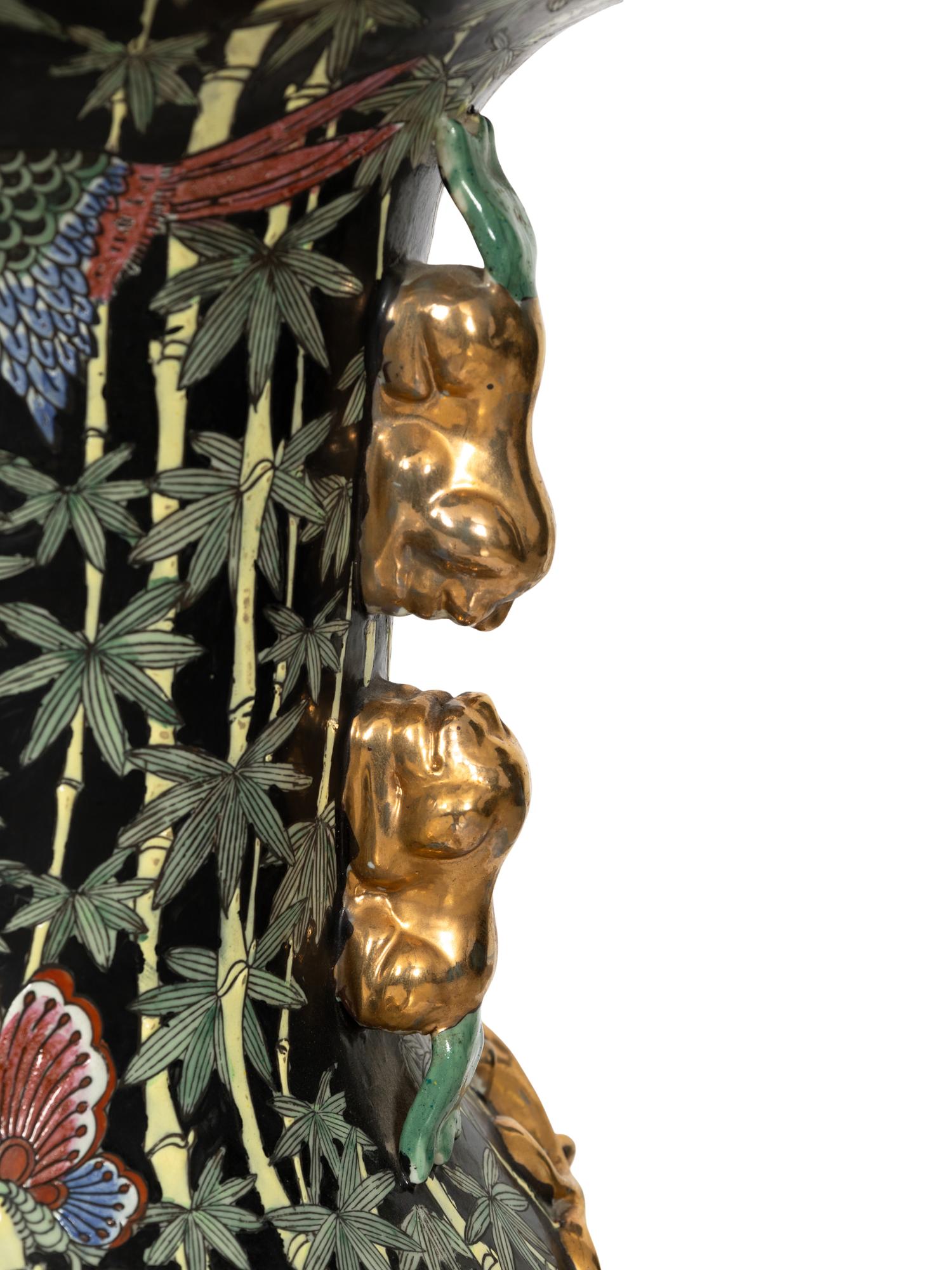 A Pair of Large Famille Noir Porcelain Floor Vases