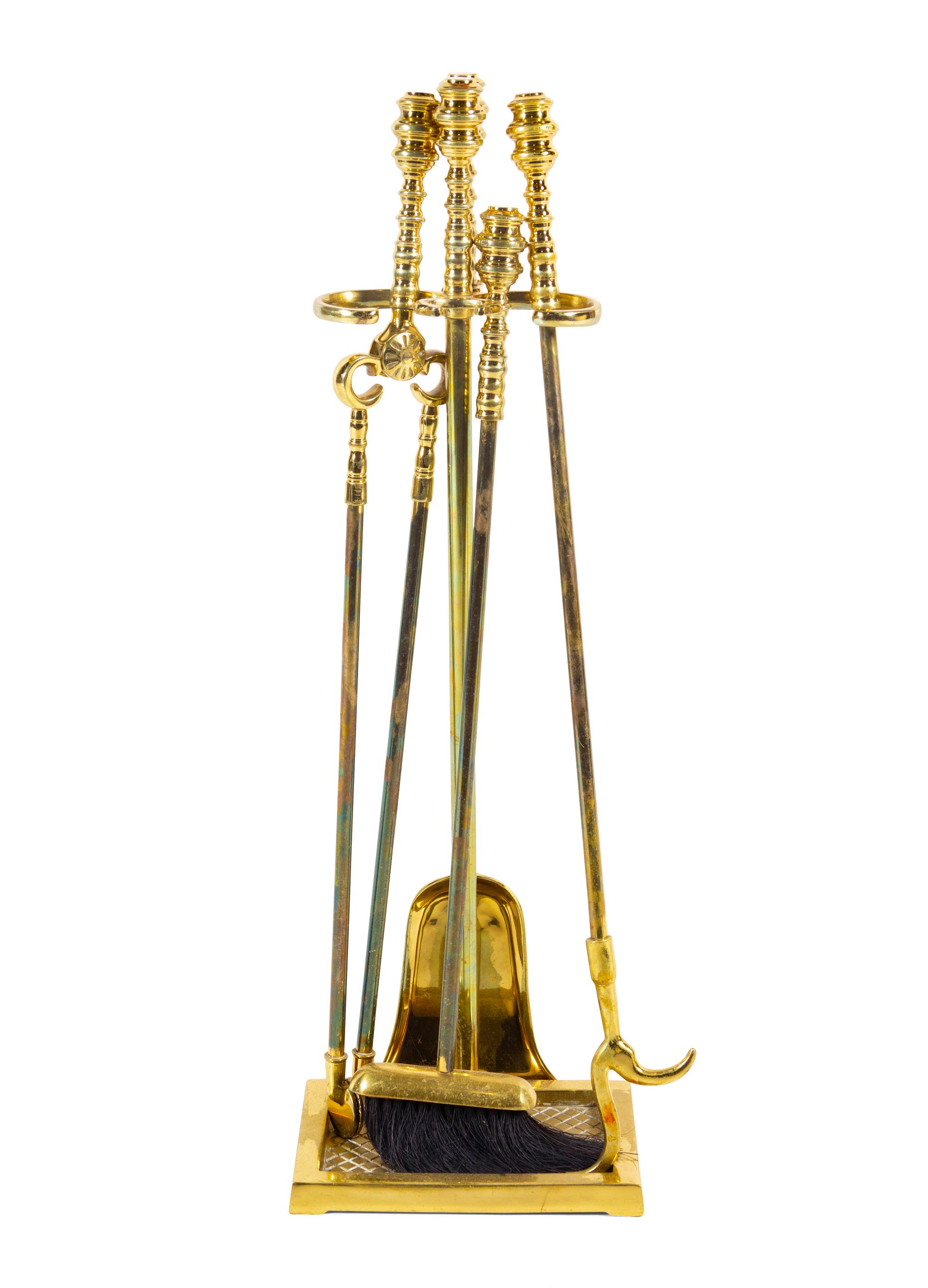 A Set of Brass Fireplace Tools
