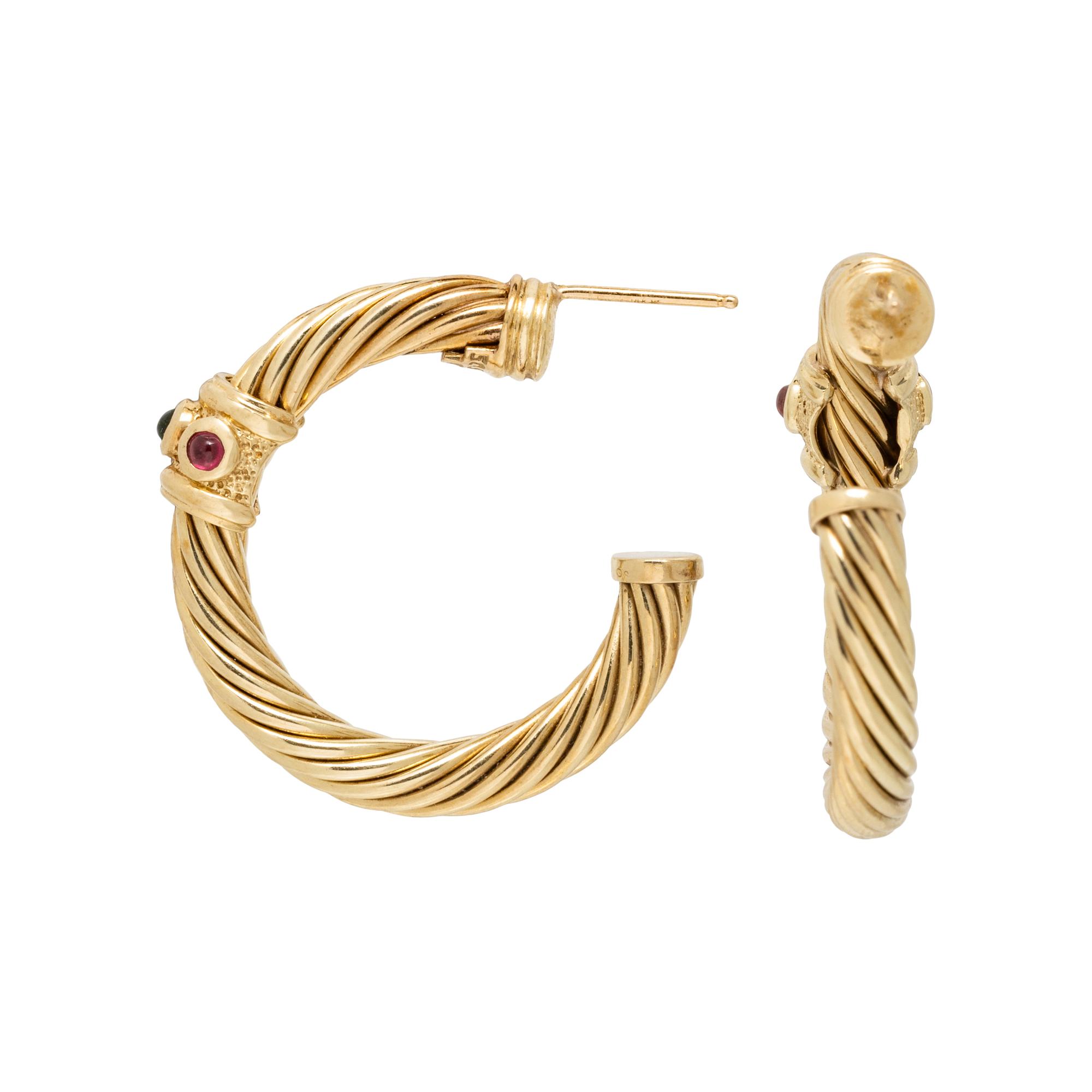 DAVID YURMAN, YELLOW GOLD AND MULTIGEM HOOP EARRINGS