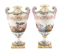 A Pair of Capodimonte Style Urns