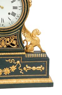 A Swiss Green Painted and Parcel Gilt Mantel Clock