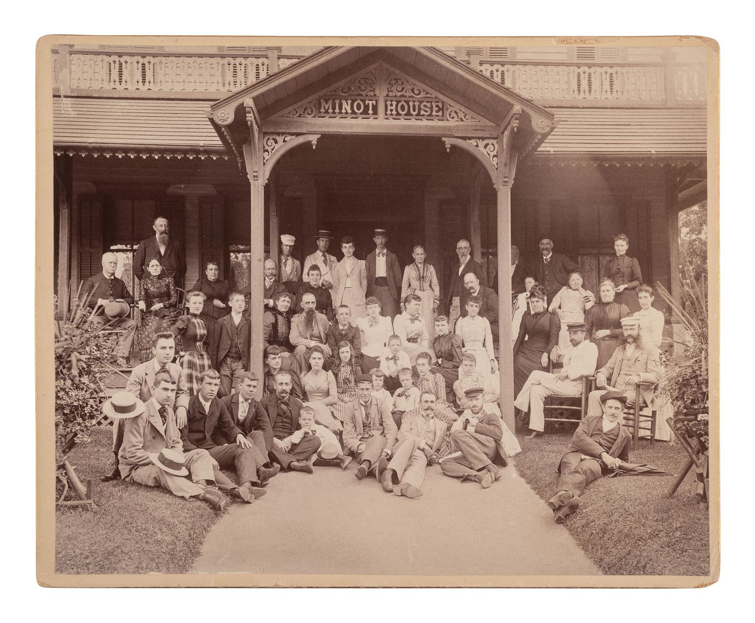 [EARLY PHOTOG.]. PUTNAM, A. Photo of guests on the front porch of the Minot House. Asbury Park, NJ.