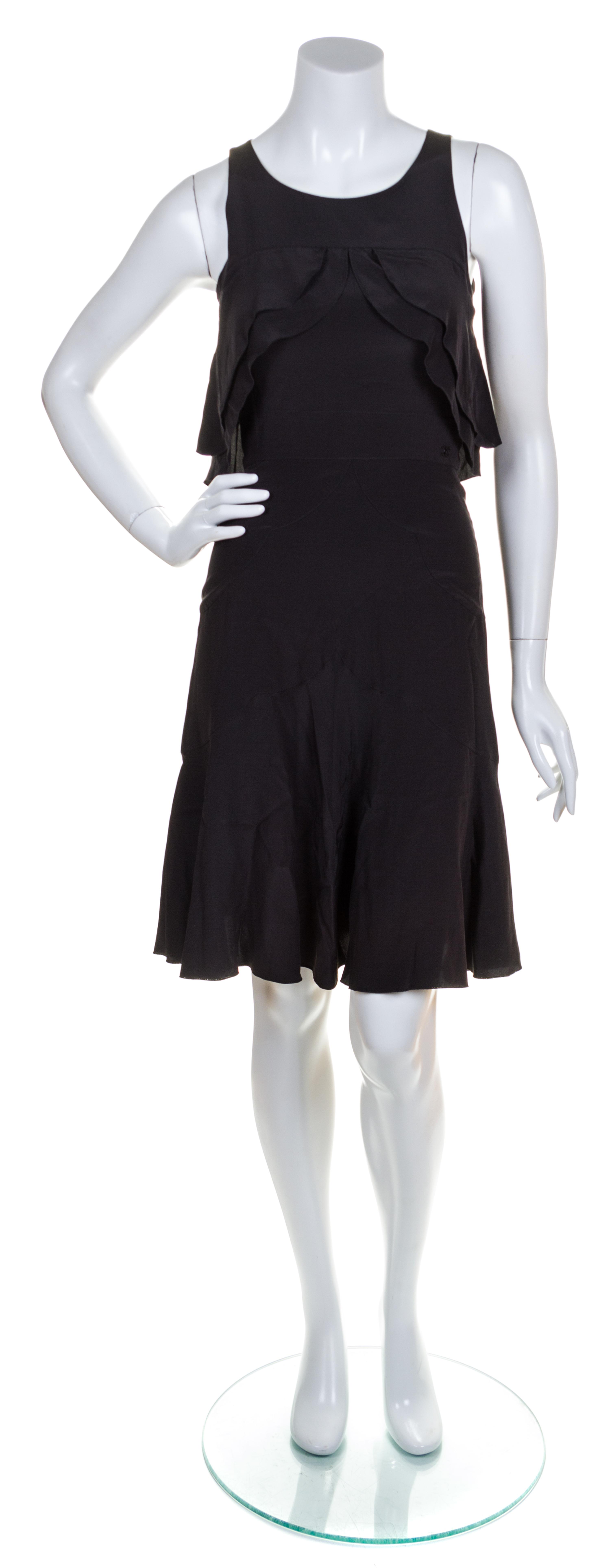 A Chanel Black Silk Ruffle Dress, Size 34.
