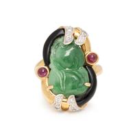 JADE, ONYX, RUBY, AND DIAMOND RING