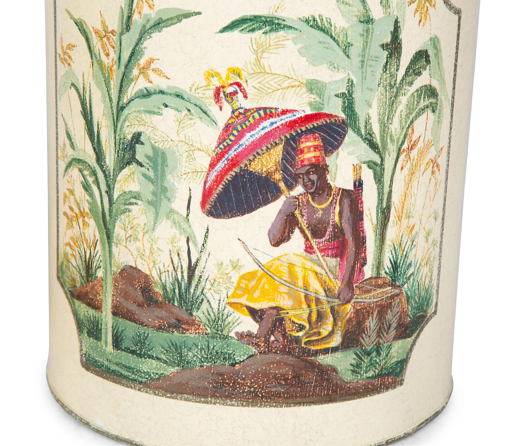 A Pair of Painted Tole Cannister-form Table Lamps — 20TH/21ST CENTURY
