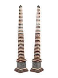 A Pair of Large Grand Tour Style Specimen Marble Obelisks