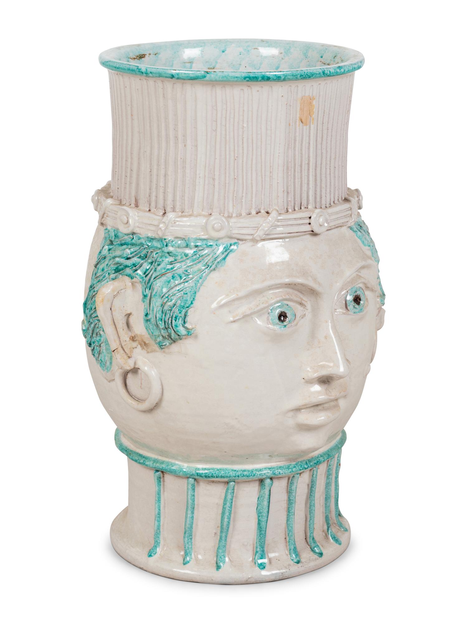 A Glazed Ceramic Figural Floor Vase