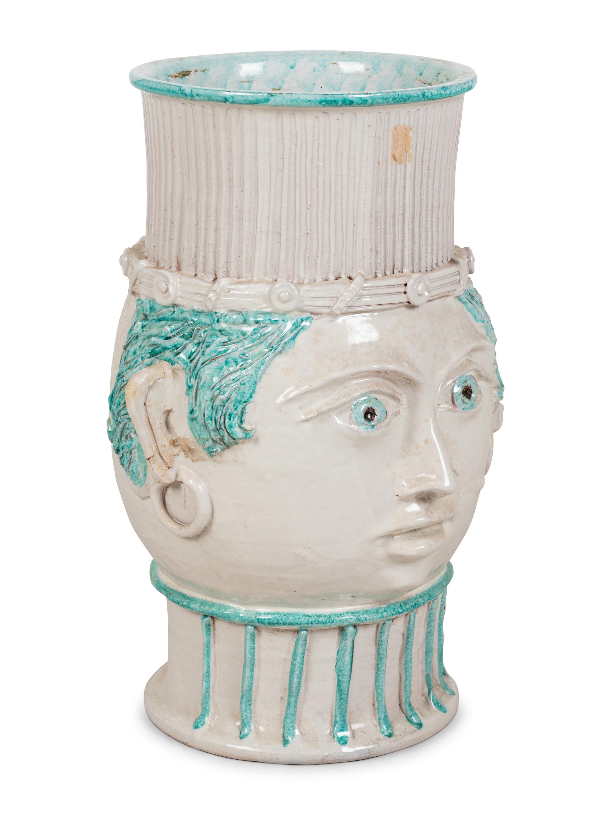 A Glazed Ceramic Figural Floor Vase
