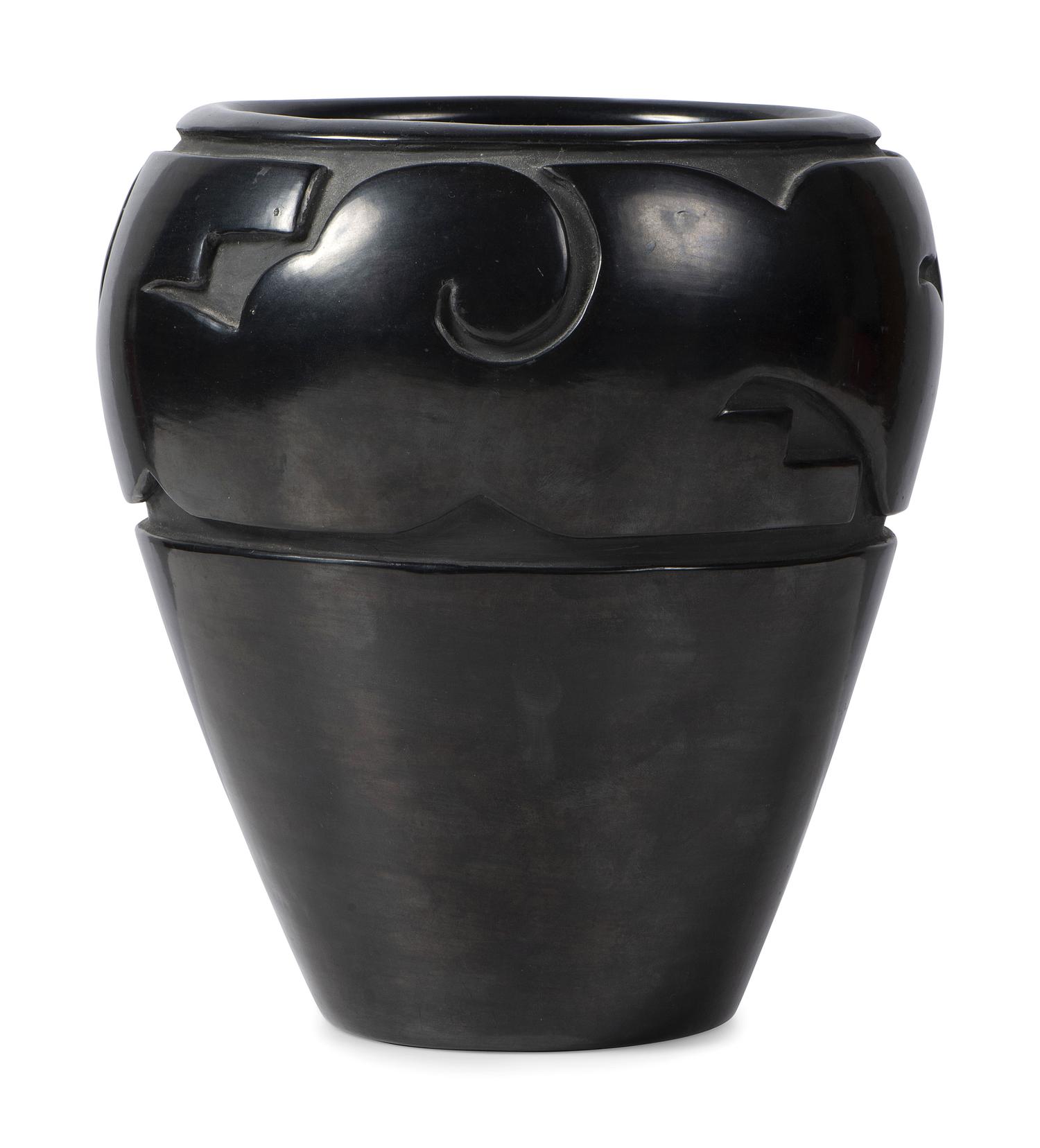 Carved Blackware Pottery Jar, with Avanyu