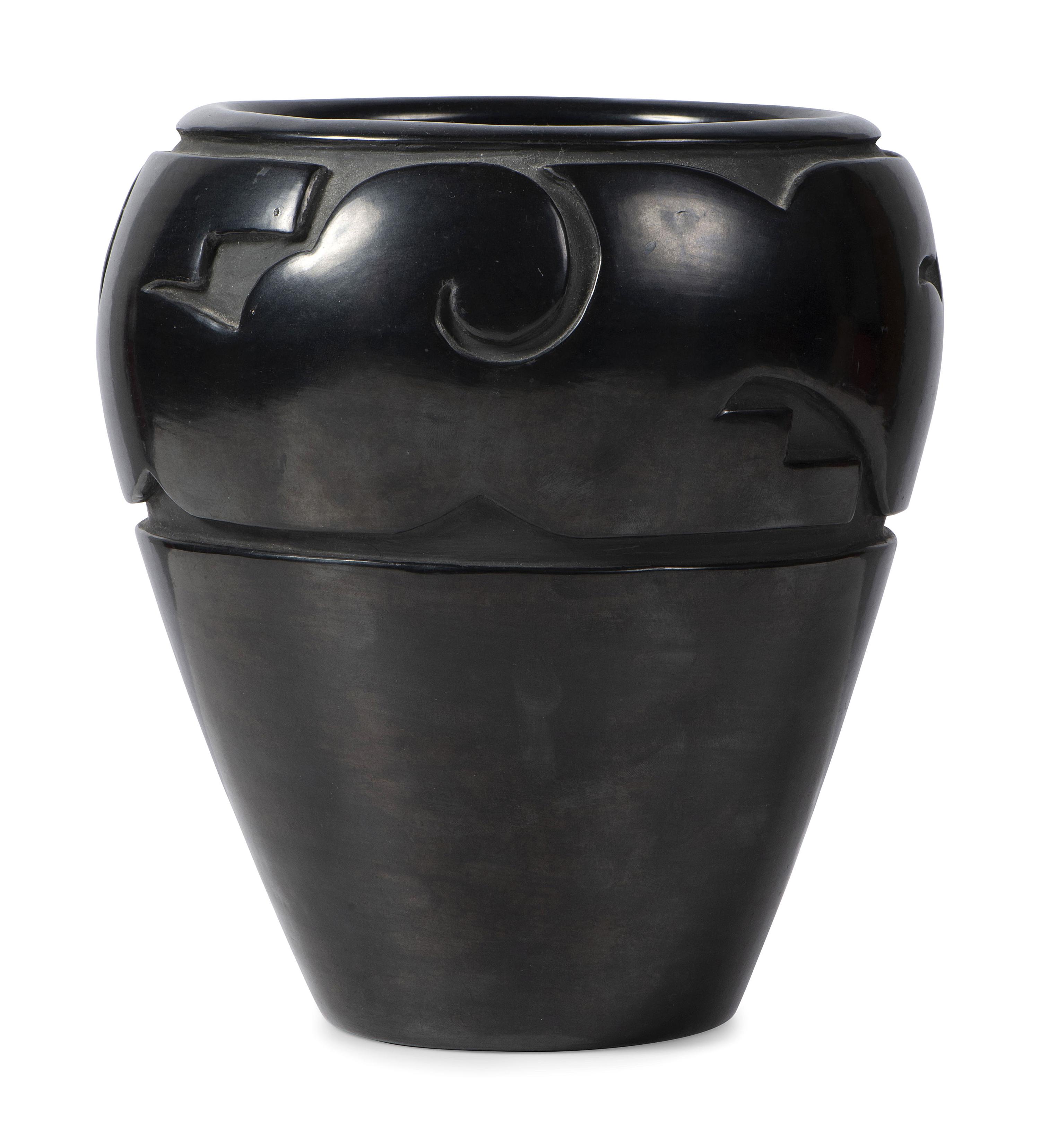 Carved Blackware Pottery Jar, with Avanyu