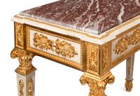 A Pair of Italian Neoclassical Style Painted and Parcel Gilt Console Tables
