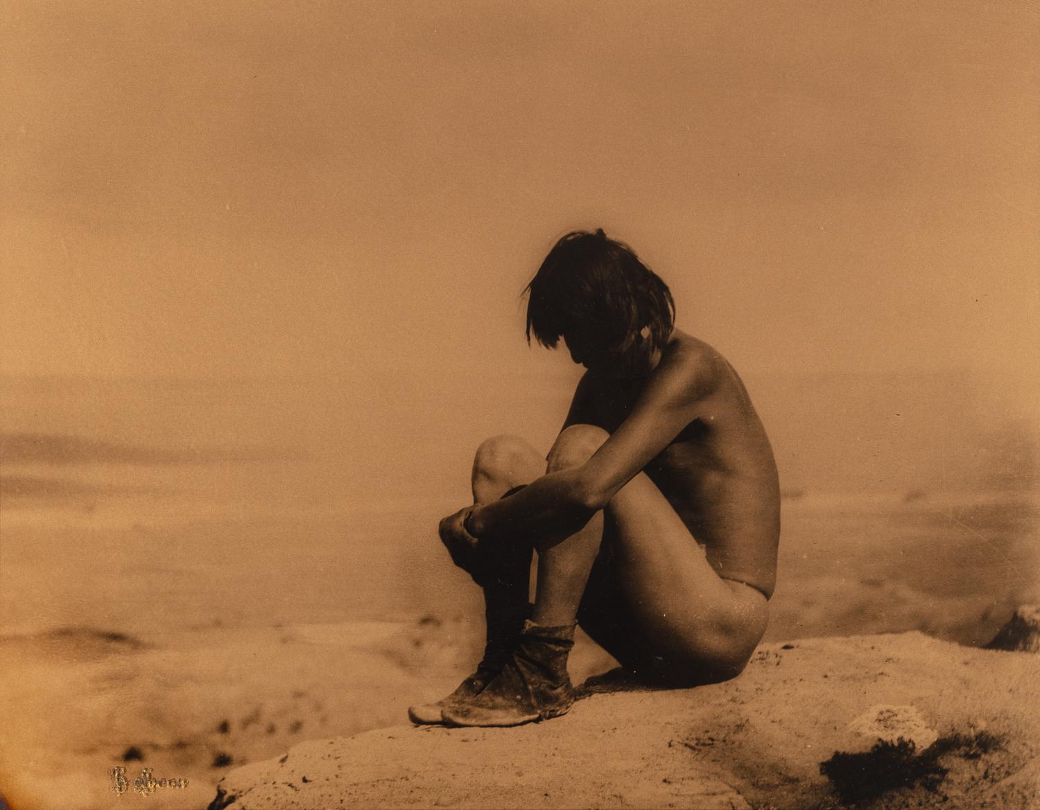 Carl Moon (1979-1948) Last of His People - Hopi Boy on Cliffs, First Mesa, 1914