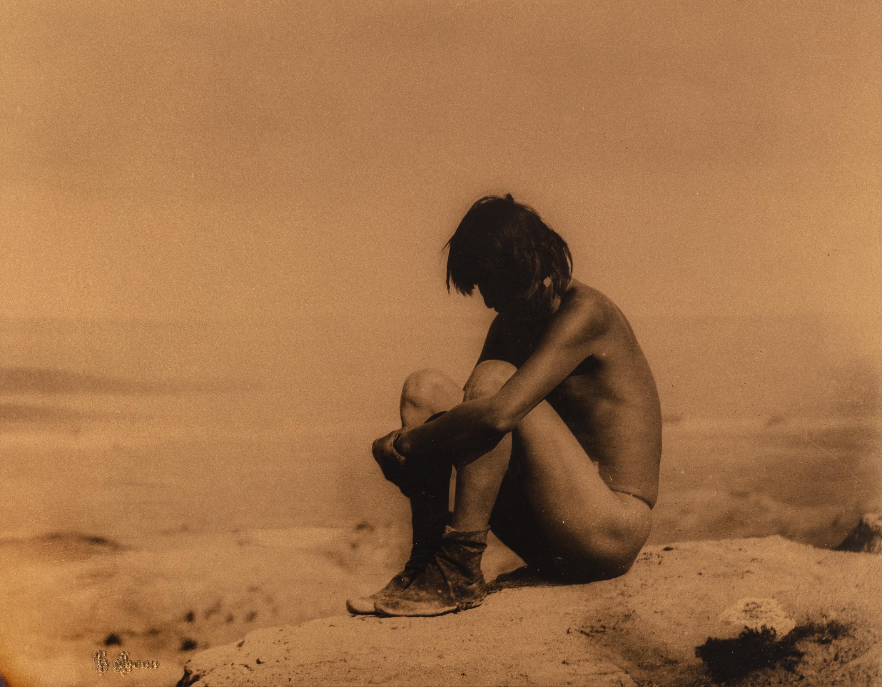 Carl Moon (1979-1948) Last of His People - Hopi Boy on Cliffs, First Mesa, 1914