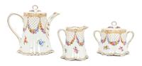 A Dresden Porcelain Partial Tea Service, Height of teapot 5 inches.
