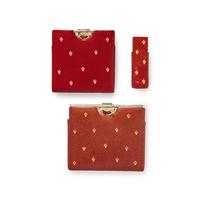 ART DECO, SET OF YELLOW GOLD, STERLING SILVER AND RUBY CASES