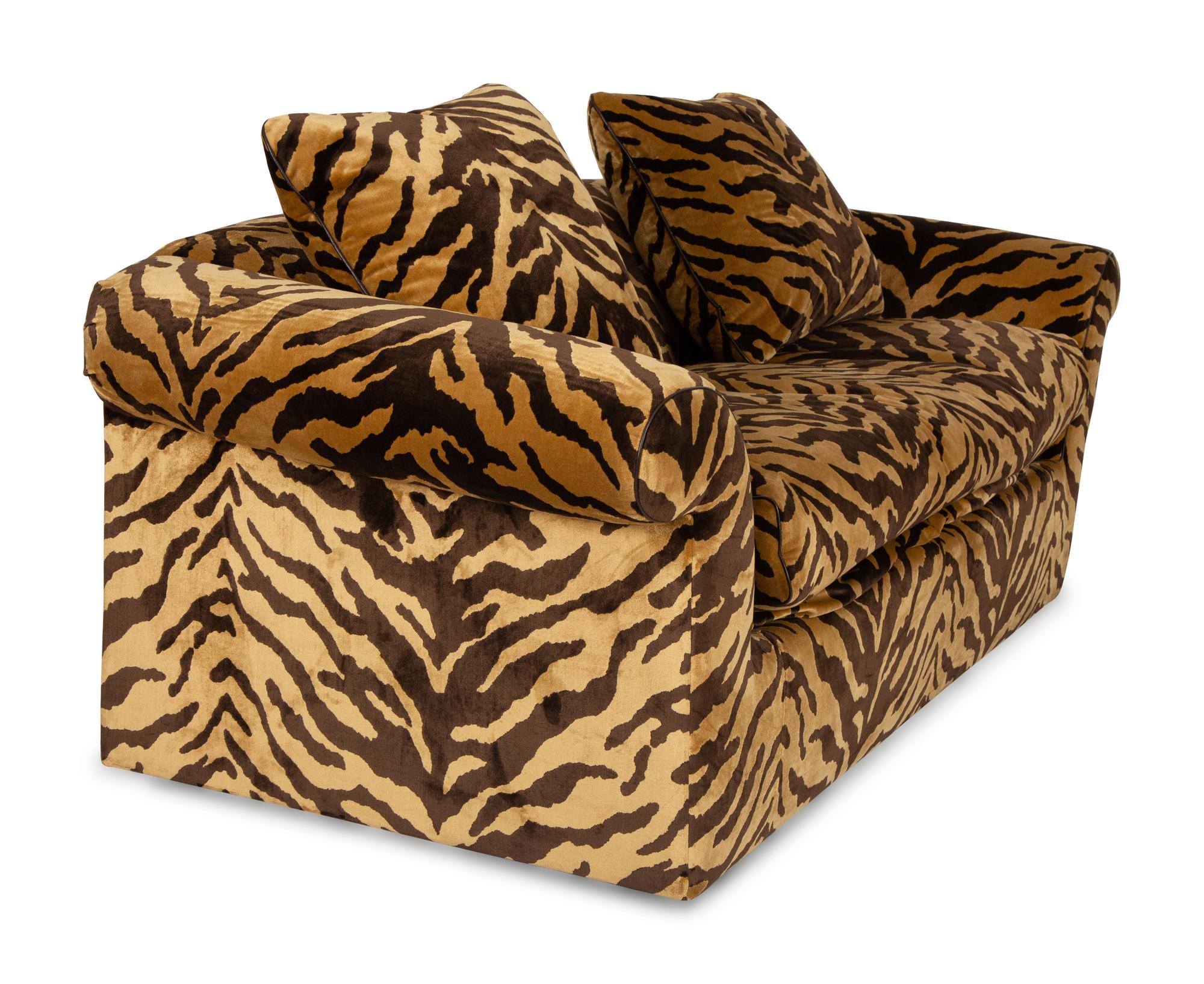 A Contemporary Convertible Sofa with Custom Tiger Print Silk Velvet Upholstery