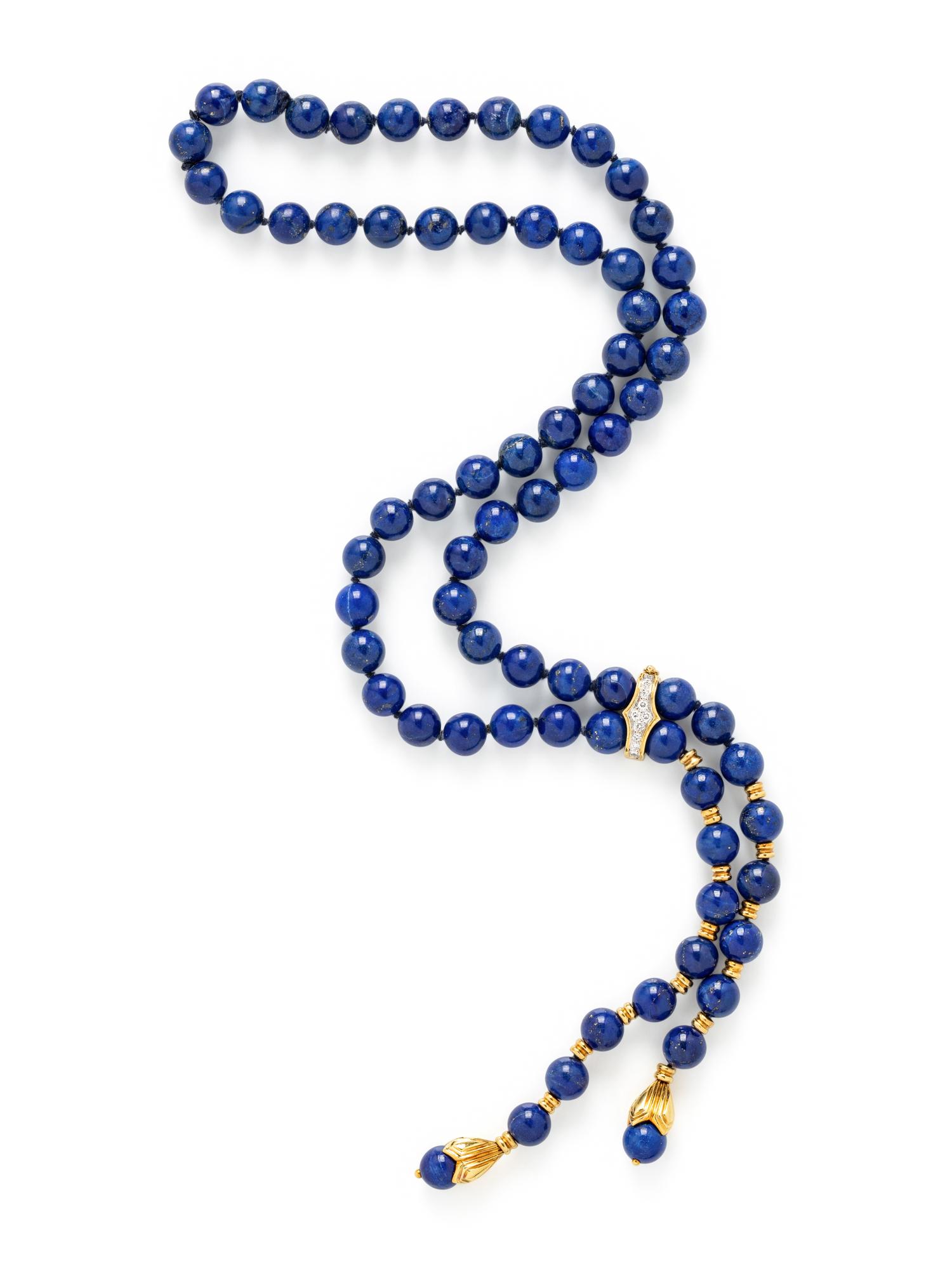 YELLOW GOLD, LAPIS LAZULI AND DIAMOND LARIAT