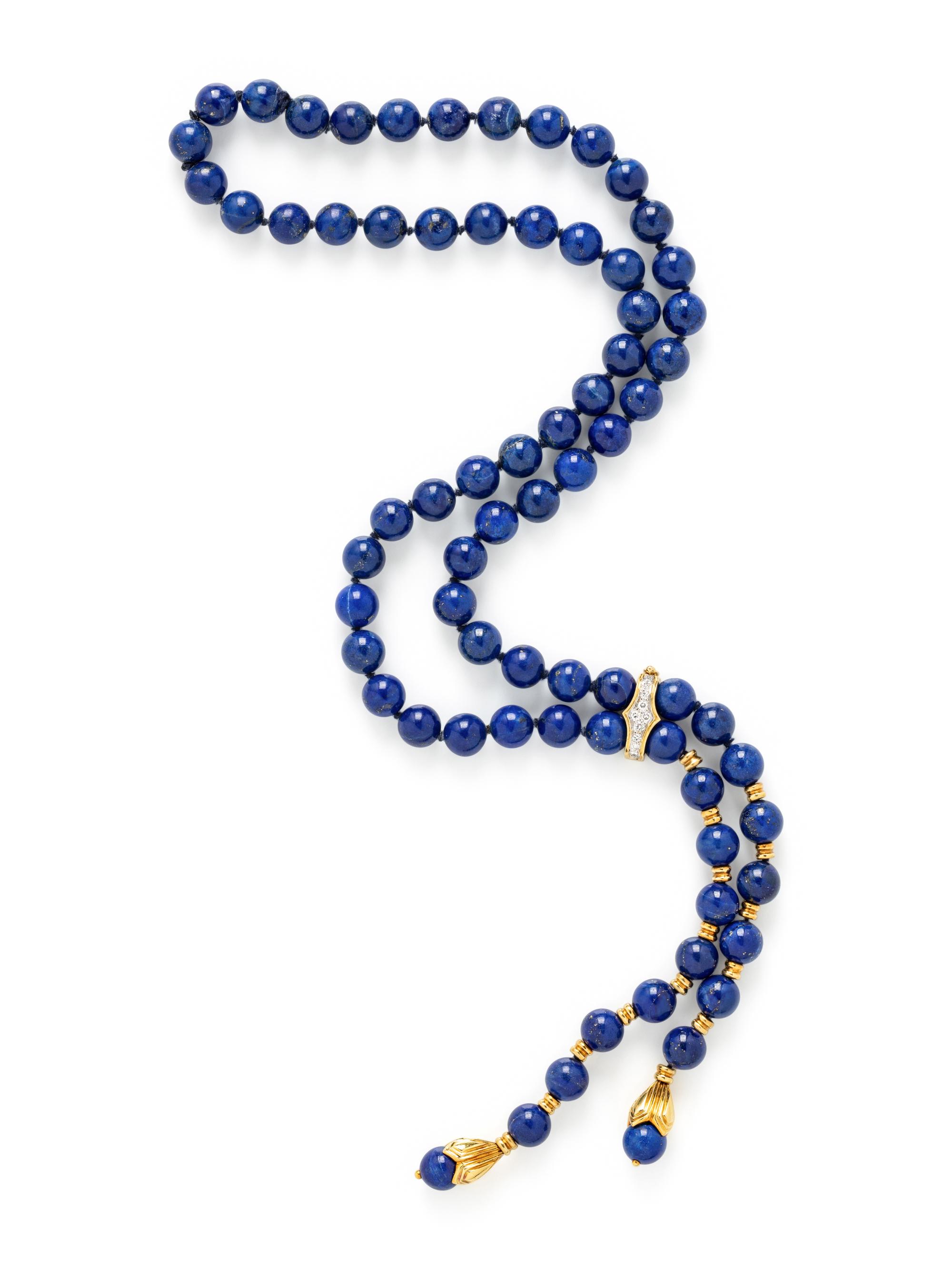 YELLOW GOLD, LAPIS LAZULI AND DIAMOND LARIAT