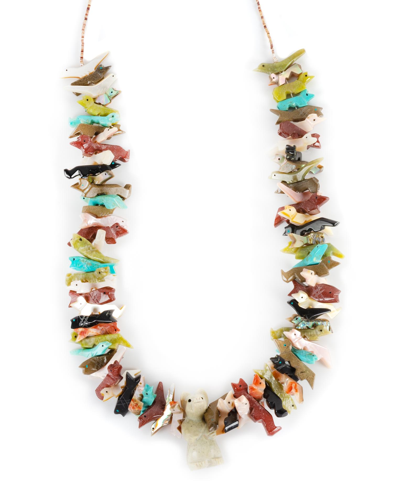 Southwestern Multi-Stone Fetish Necklace Length 28 inches