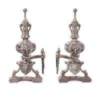 A Pair of Neoclassical Silvered Brass Andirons