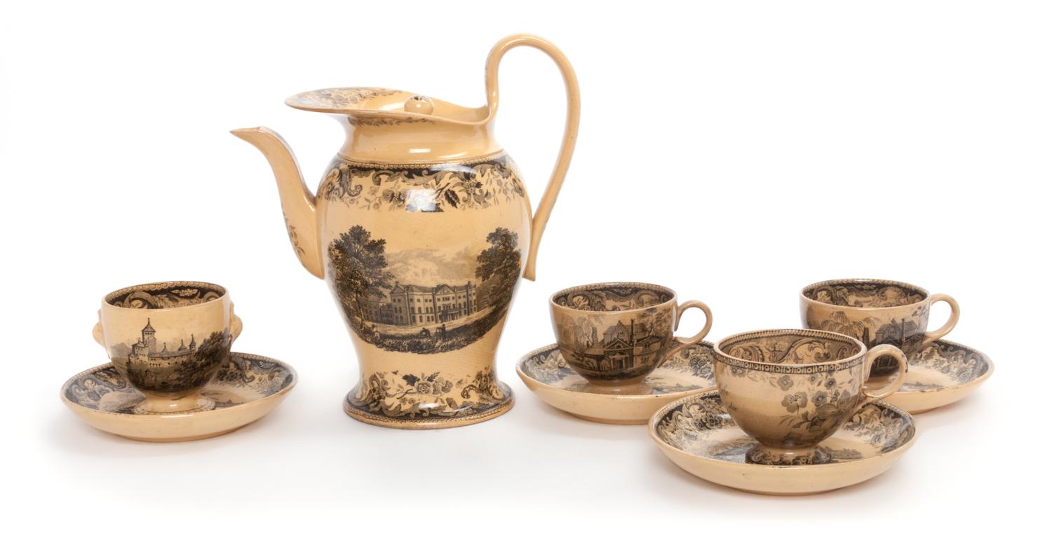 An English Transfer Decorated Tea Set Height of first 7 1/8 inches.