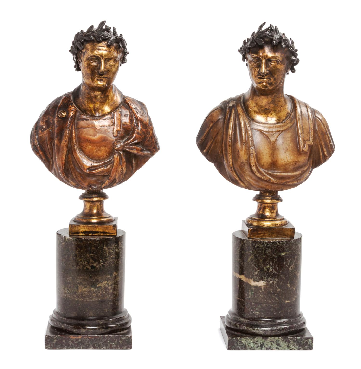Two Continental Composite Busts Height overall 16 inches.