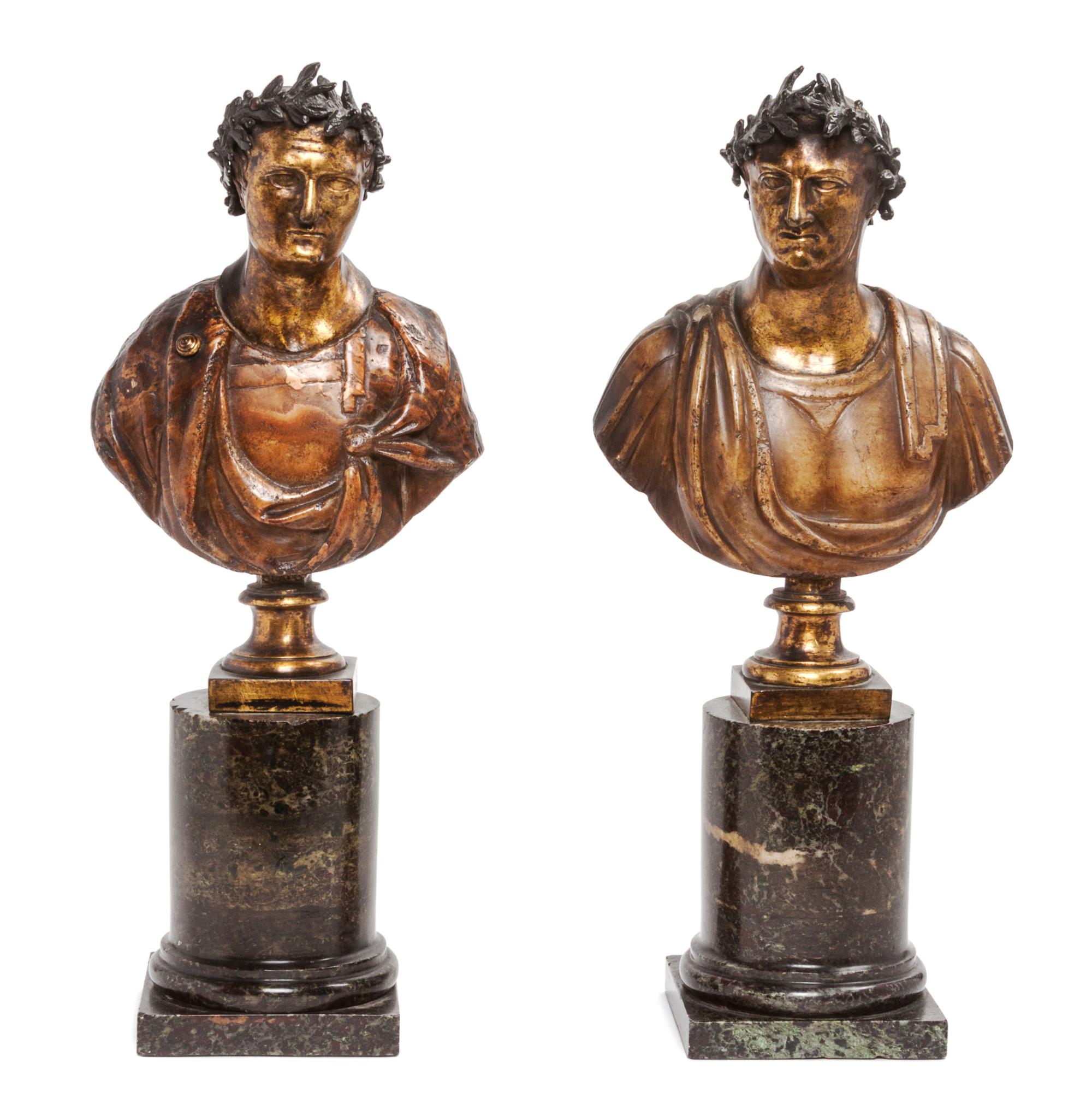 Two Continental Composite Busts Height overall 16 inches.