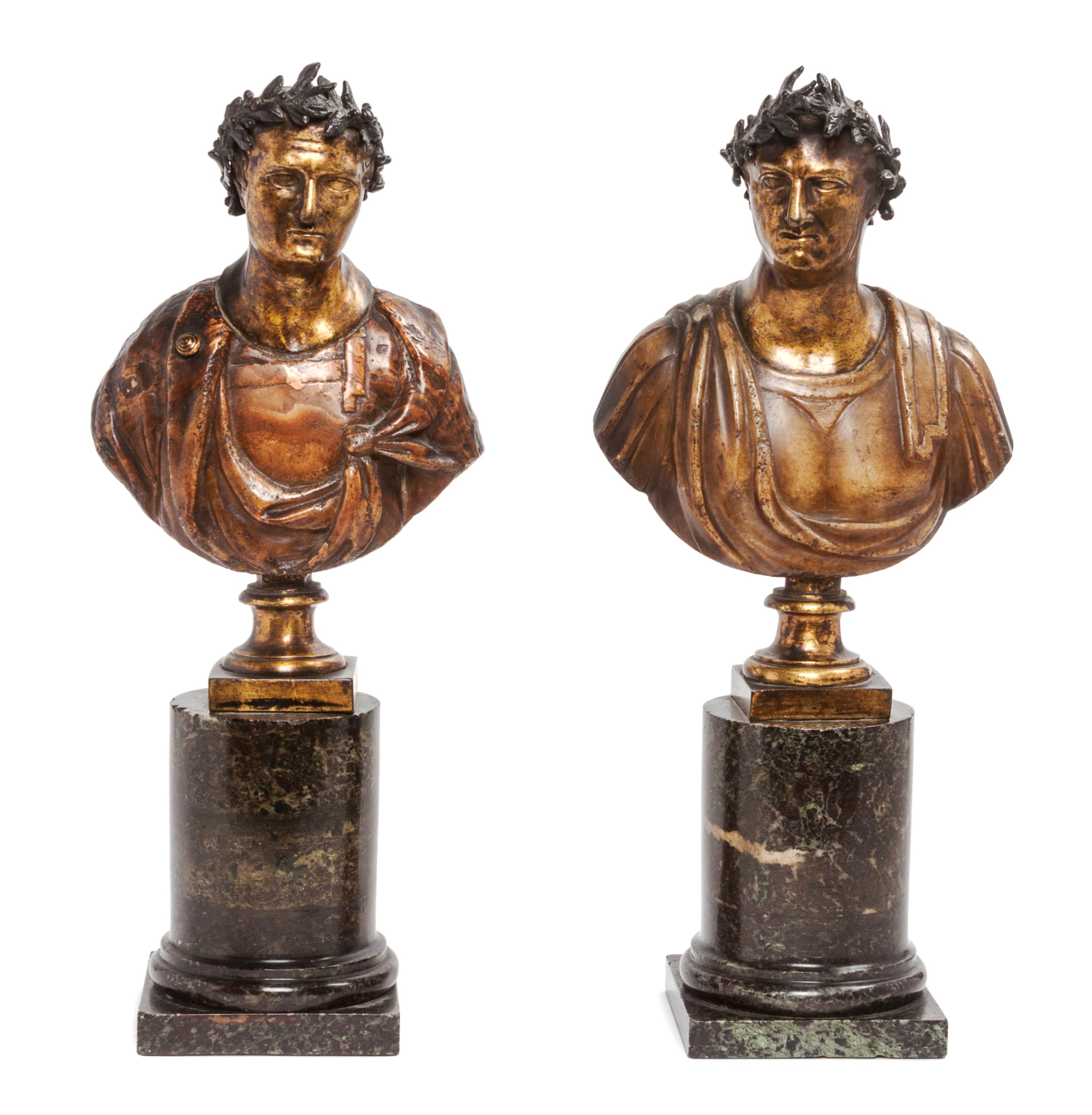 Two Continental Composite Busts Height overall 16 inches.
