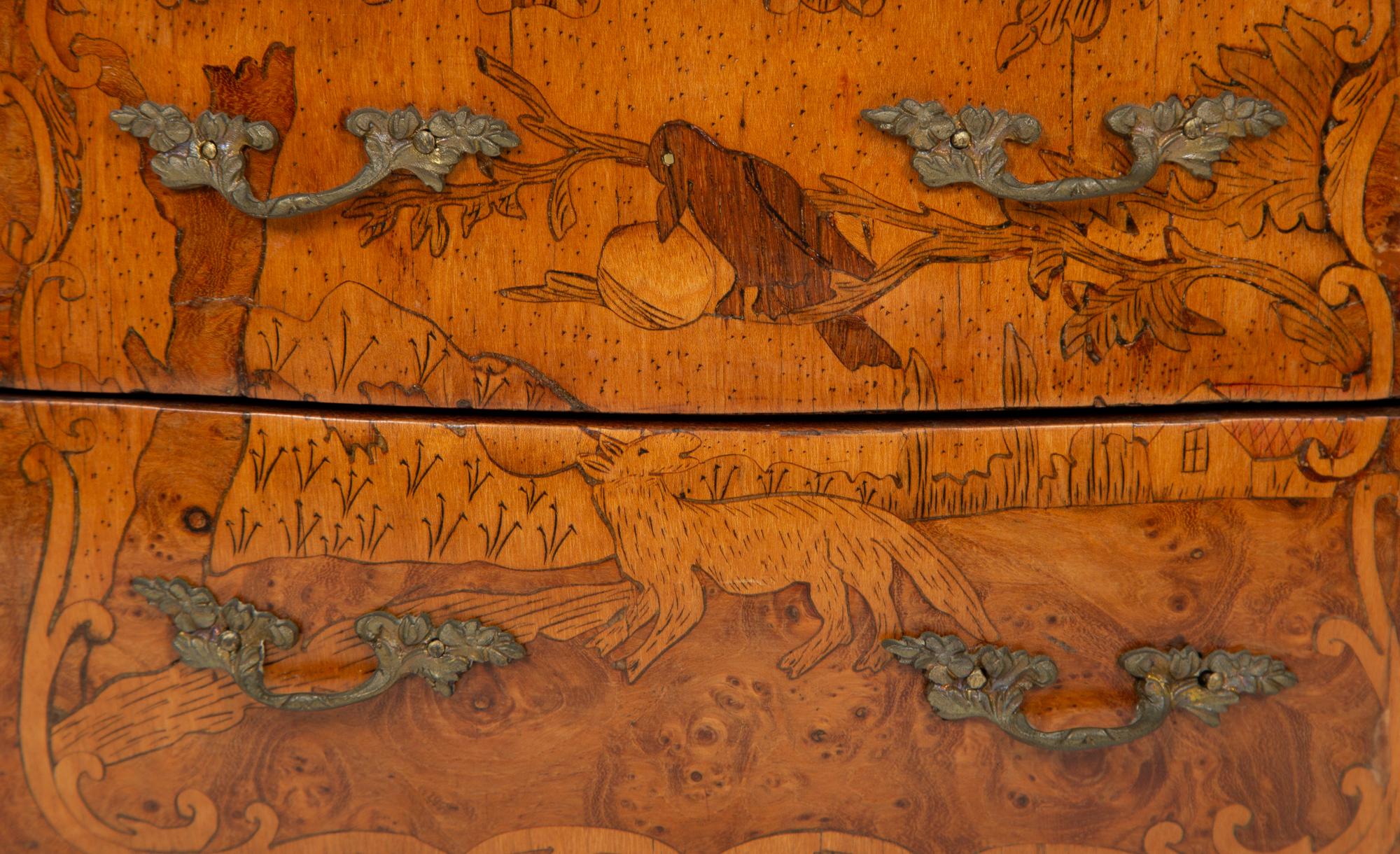 A Diminutive Louis XV Style Marquetry Marble-Top Commode