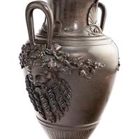 A Pair of Neoclassical Style Patinated Bronze and Rouge Griotte Marble Urns Mounted as Lamps