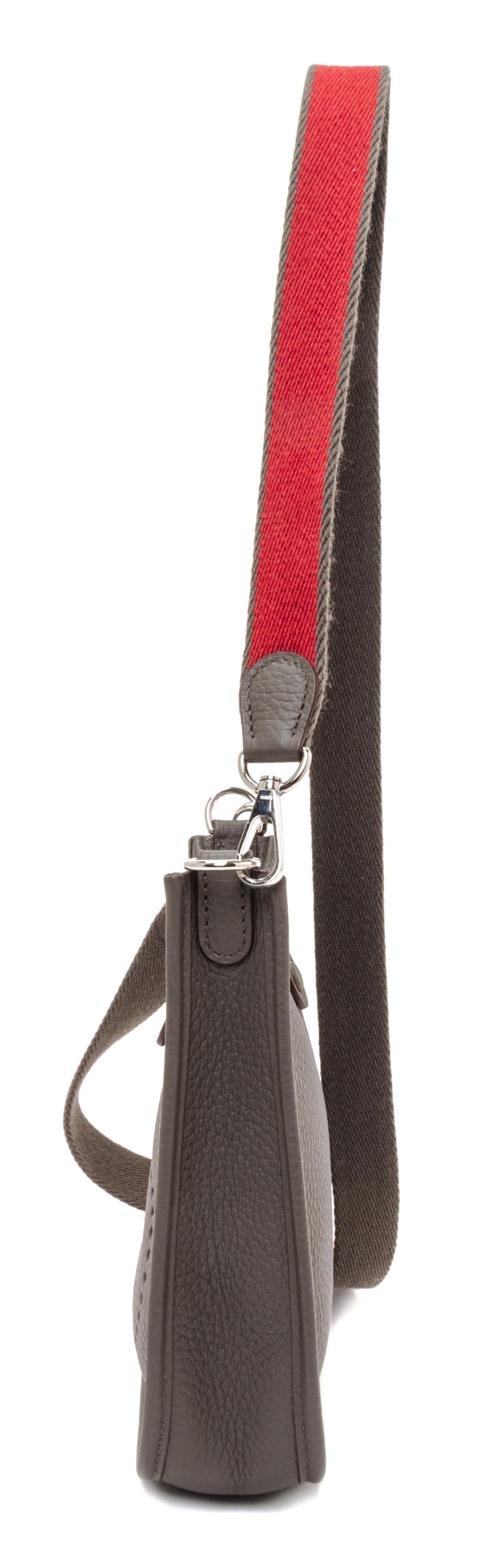 An Hermes Amazone Etain Taurillon Clemence Mini Evelyne Handbag, 6.7" x 7" x 2".