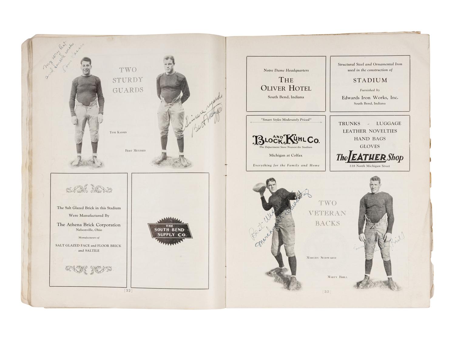 An Original 1930 Opening of Notre Dame Stadium Multi Signed Autograph Football Program Including Knute Rockne (Beckett Authentication Services BAS Letter),