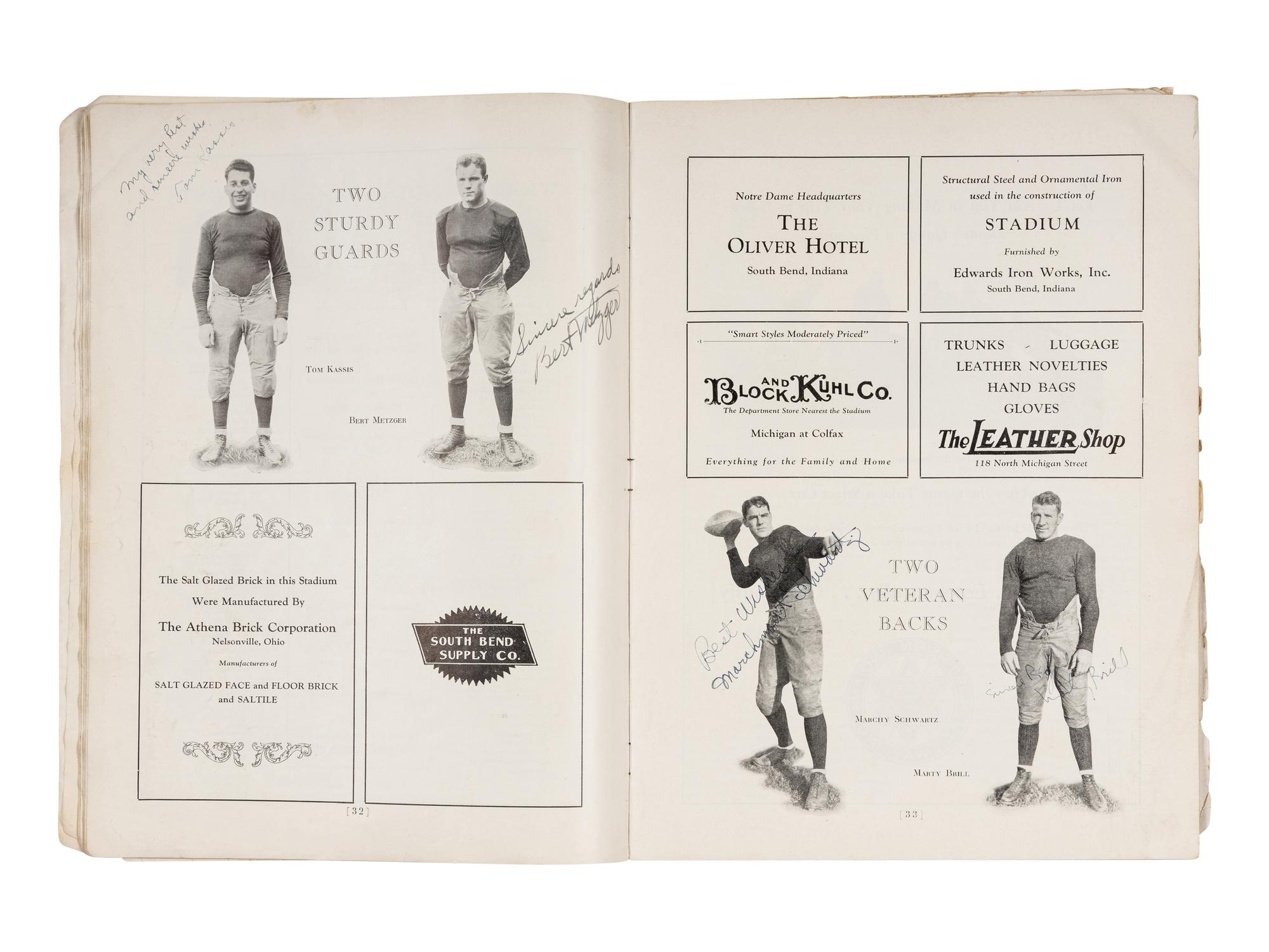 An Original 1930 Opening of Notre Dame Stadium Multi Signed Autograph Football Program Including Knute Rockne (Beckett Authentication Services BAS Letter),