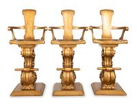 Three Carved Giltwood Rococo Style Bar Stools