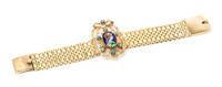 A 14 Karat Yellow Gold, Turquoise and Polychrome Enamel Limoges Bracelet, 22.90 dwts.