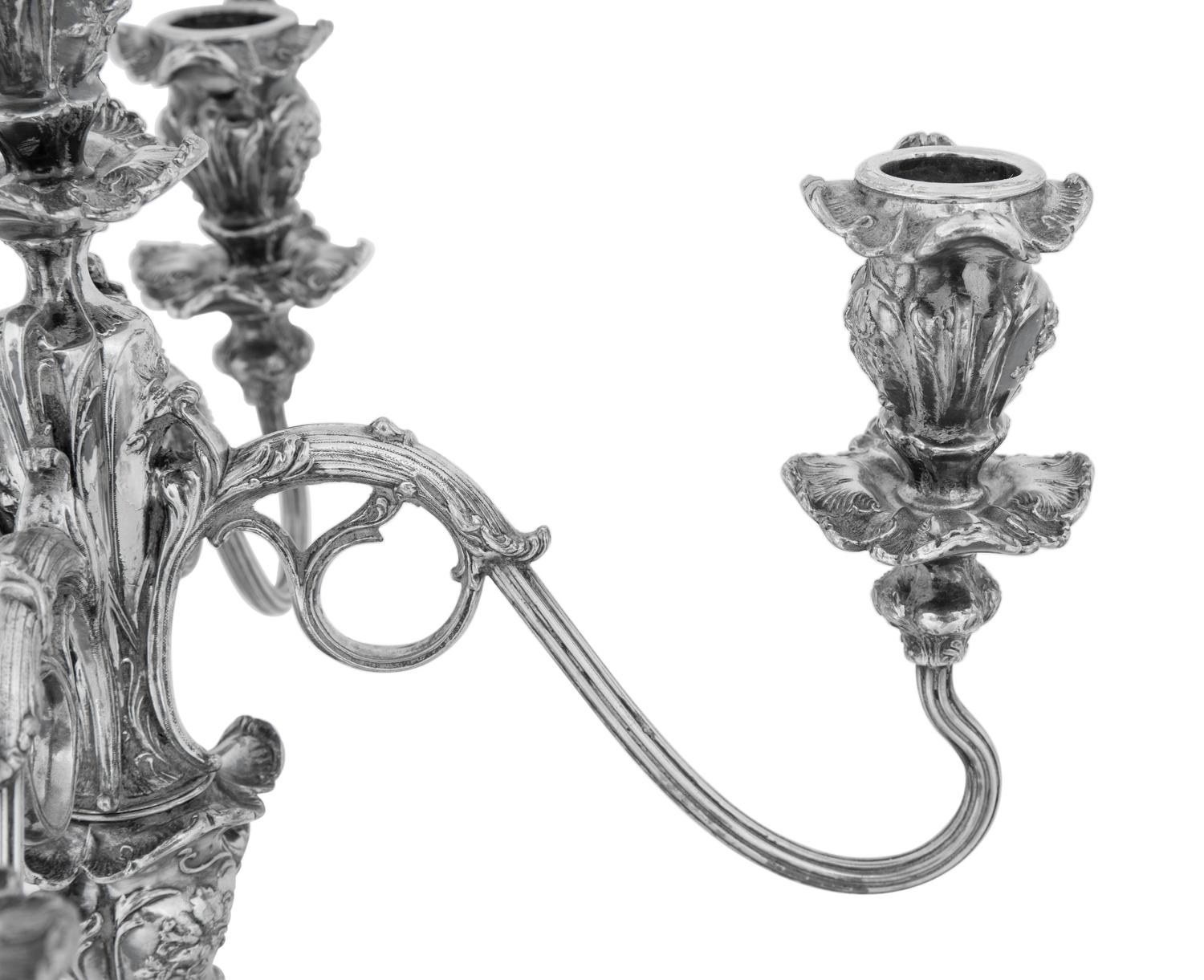 A Pair of Pairpoint Art Nouveau Silver-Plate Five-Light Candelabra
