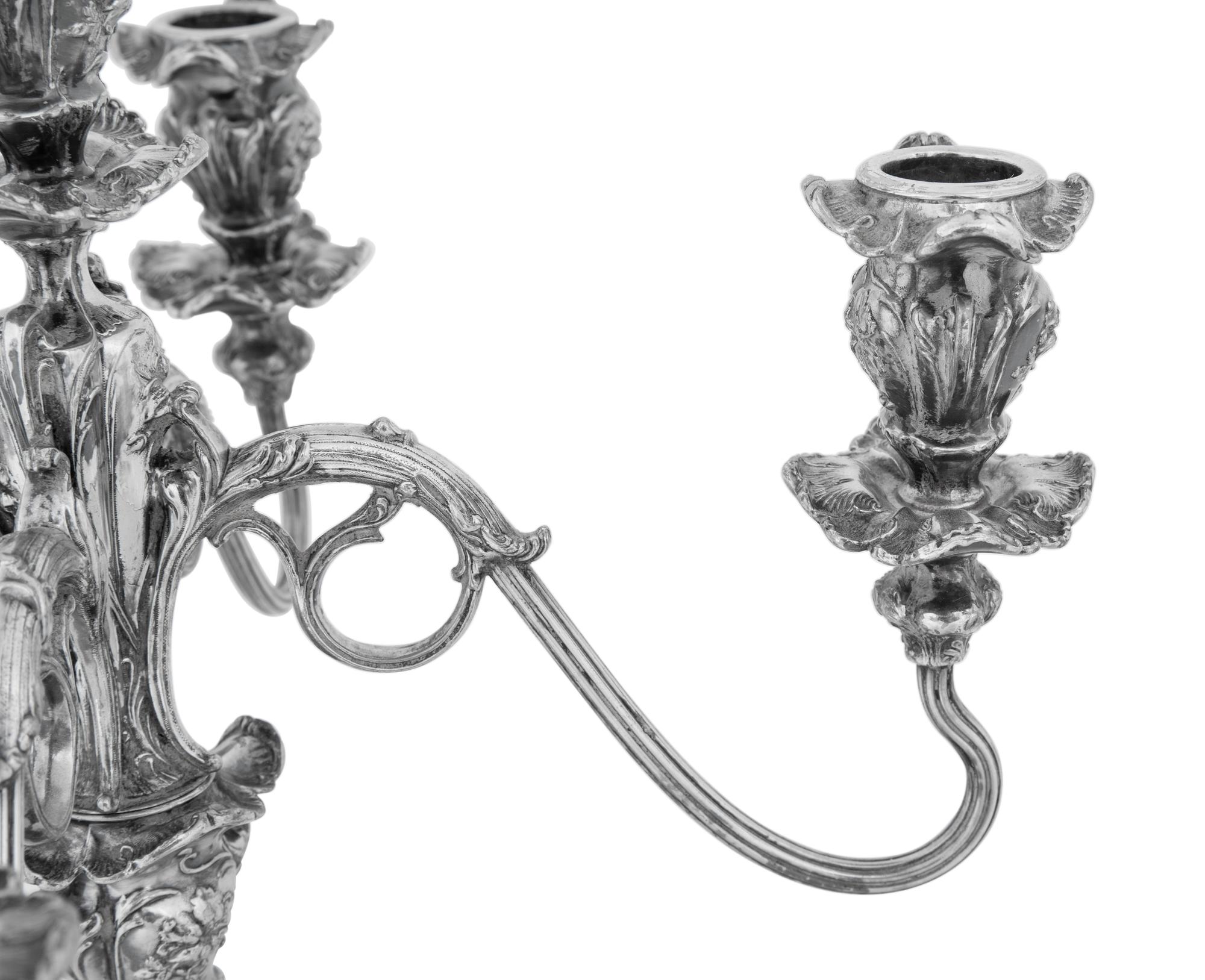 A Pair of Pairpoint Art Nouveau Silver-Plate Five-Light Candelabra