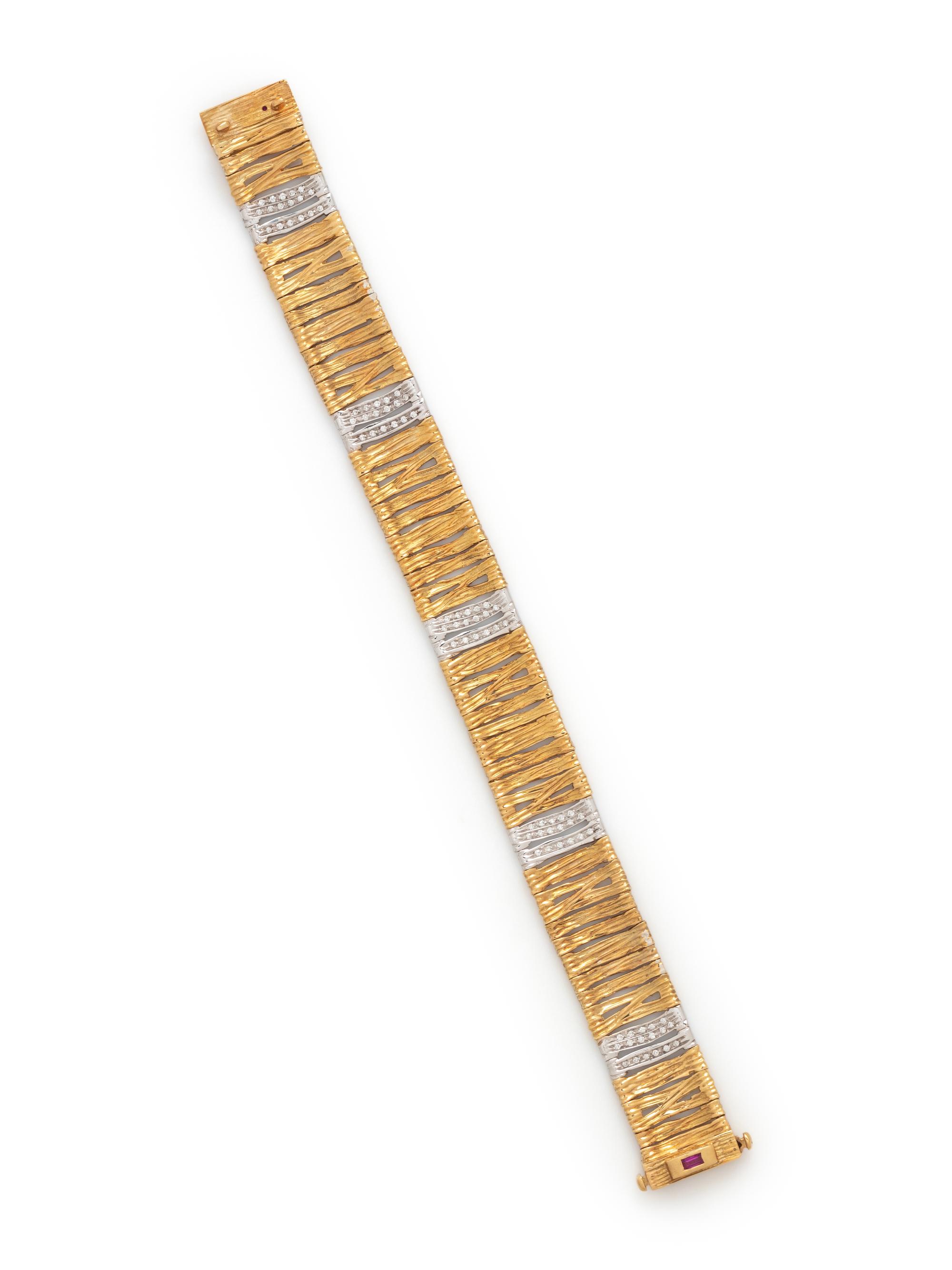 ROBERTO COIN, BICOLOR GOLD AND DIAMOND 'ELEPHANT SKIN' BRACELET