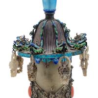 A Chinese Jade Inset Enamel on Silver Incense Burner