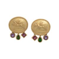 SEIDENGANG, YELLOW GOLD AND MULTIGEM CLIP EARRINGS