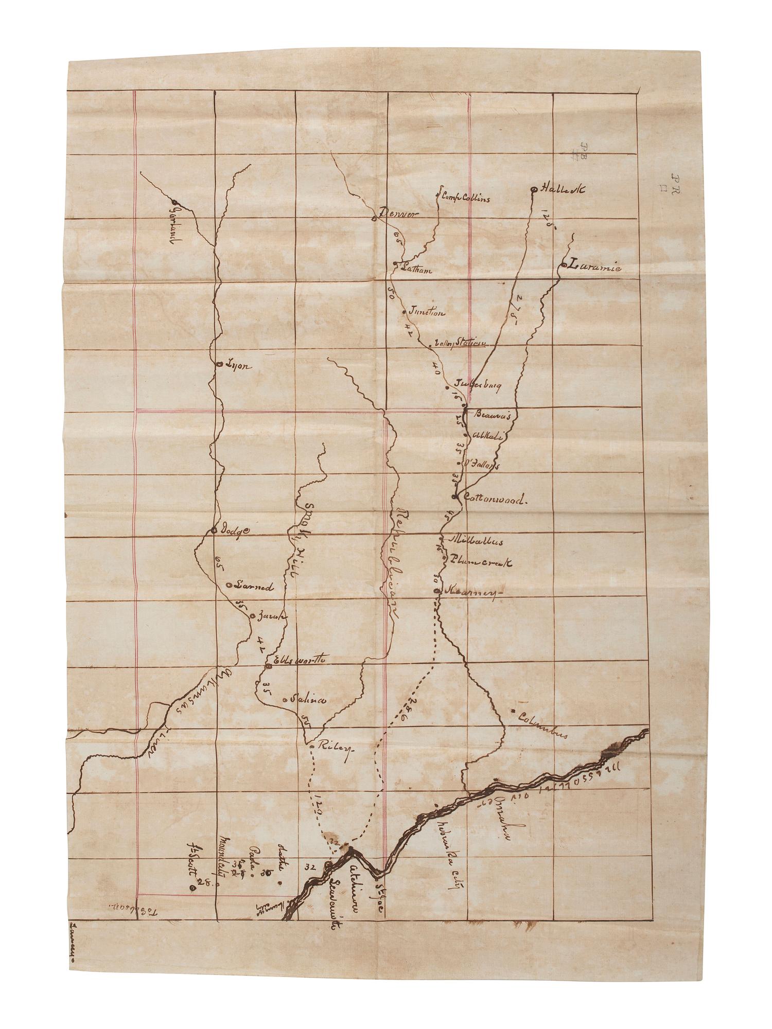 [CIVIL WAR]. Small archive associated with Lt. Col. William M. Vogelson (1831-1892), 27th Ohio Infantry and U.S. Commissary Dept., including a hand-drawn map of frontier stations and a report on "Inspection in the District of Nebraska."