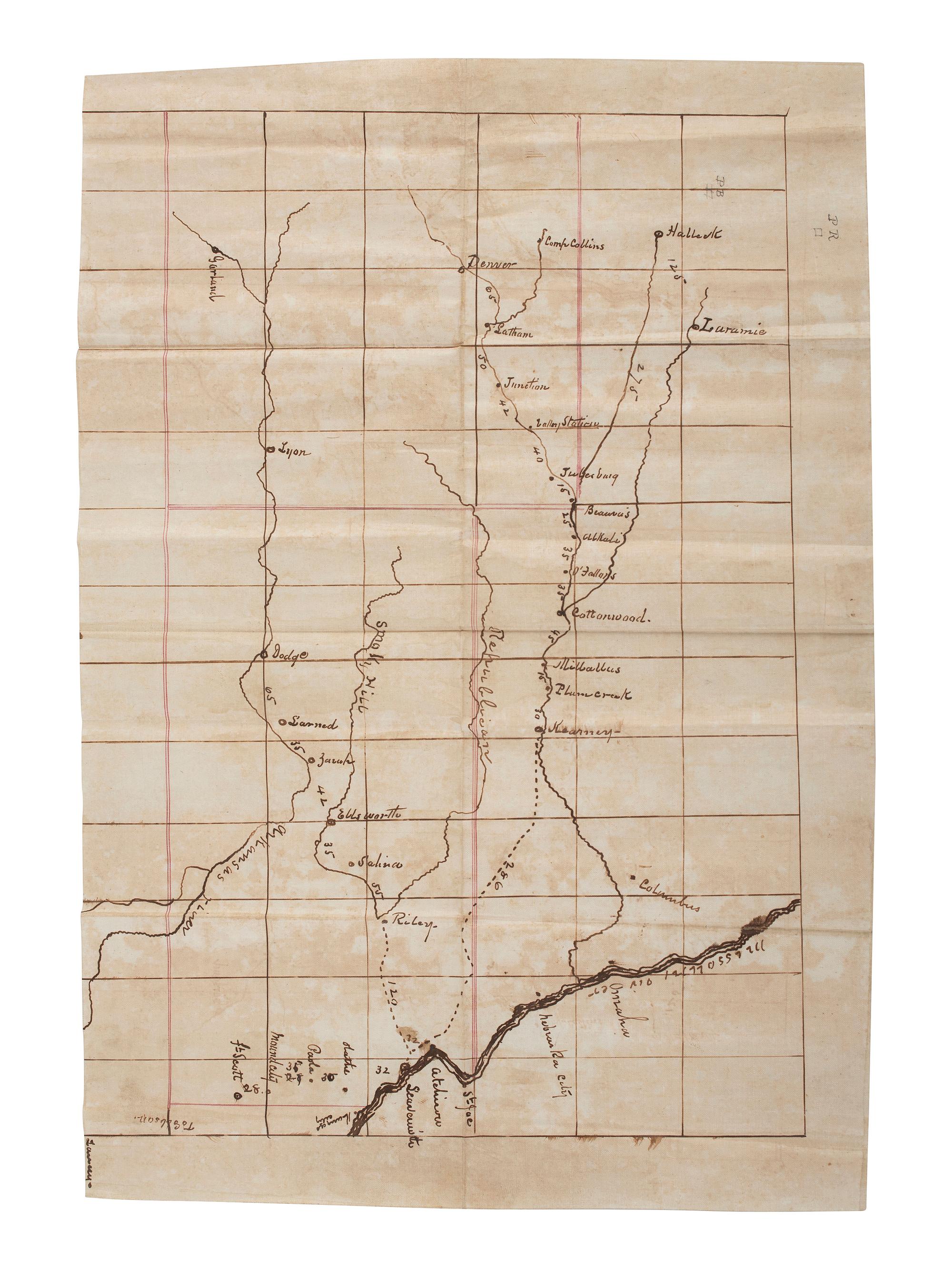 [CIVIL WAR]. Small archive associated with Lt. Col. William M. Vogelson (1831-1892), 27th Ohio Infantry and U.S. Commissary Dept., including a hand-drawn map of frontier stations and a report on "Inspection in the District of Nebraska."