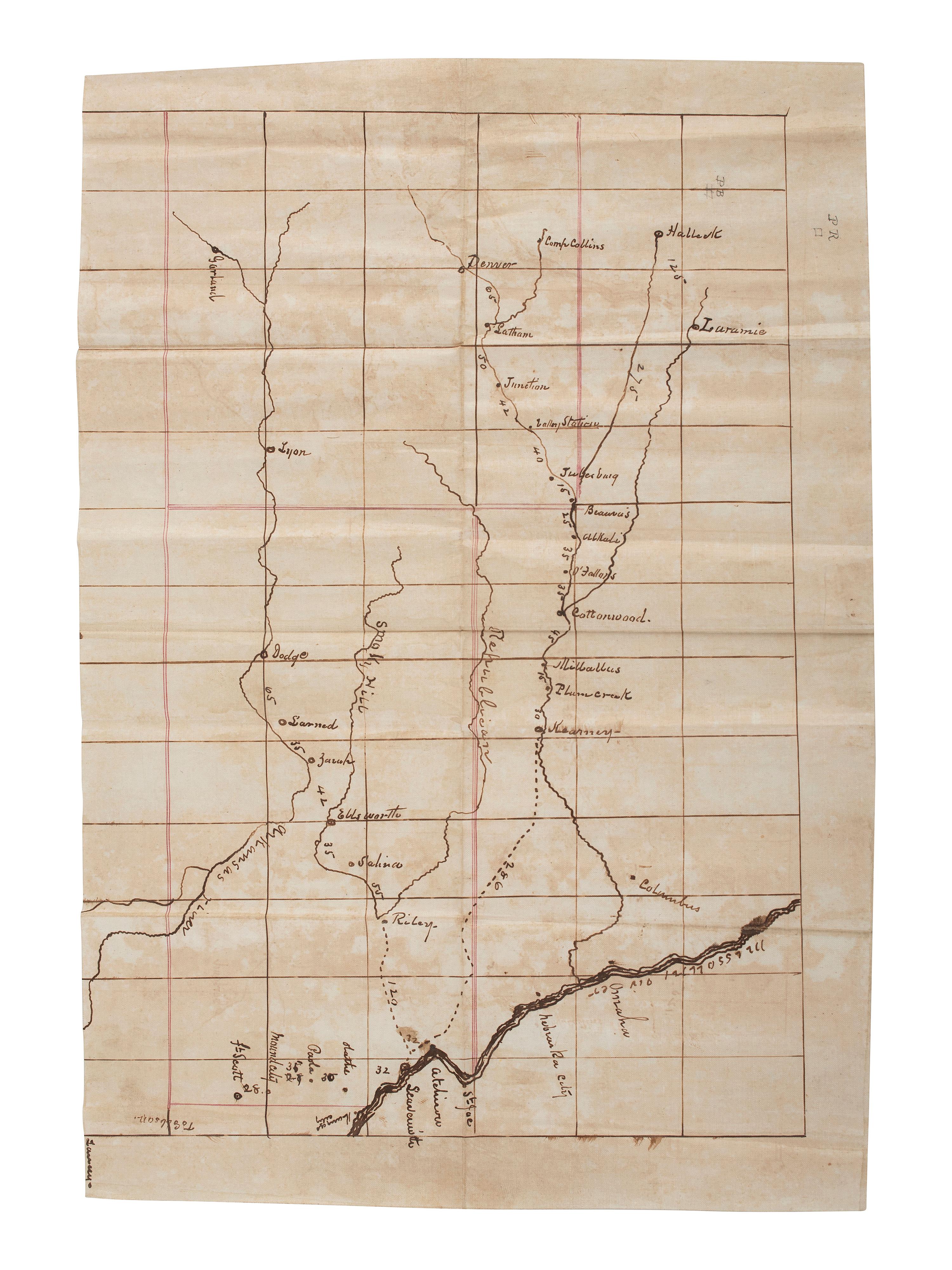 [CIVIL WAR]. Small archive associated with Lt. Col. William M. Vogelson (1831-1892), 27th Ohio Infantry and U.S. Commissary Dept., including a hand-drawn map of frontier stations and a report on "Inspection in the District of Nebraska."