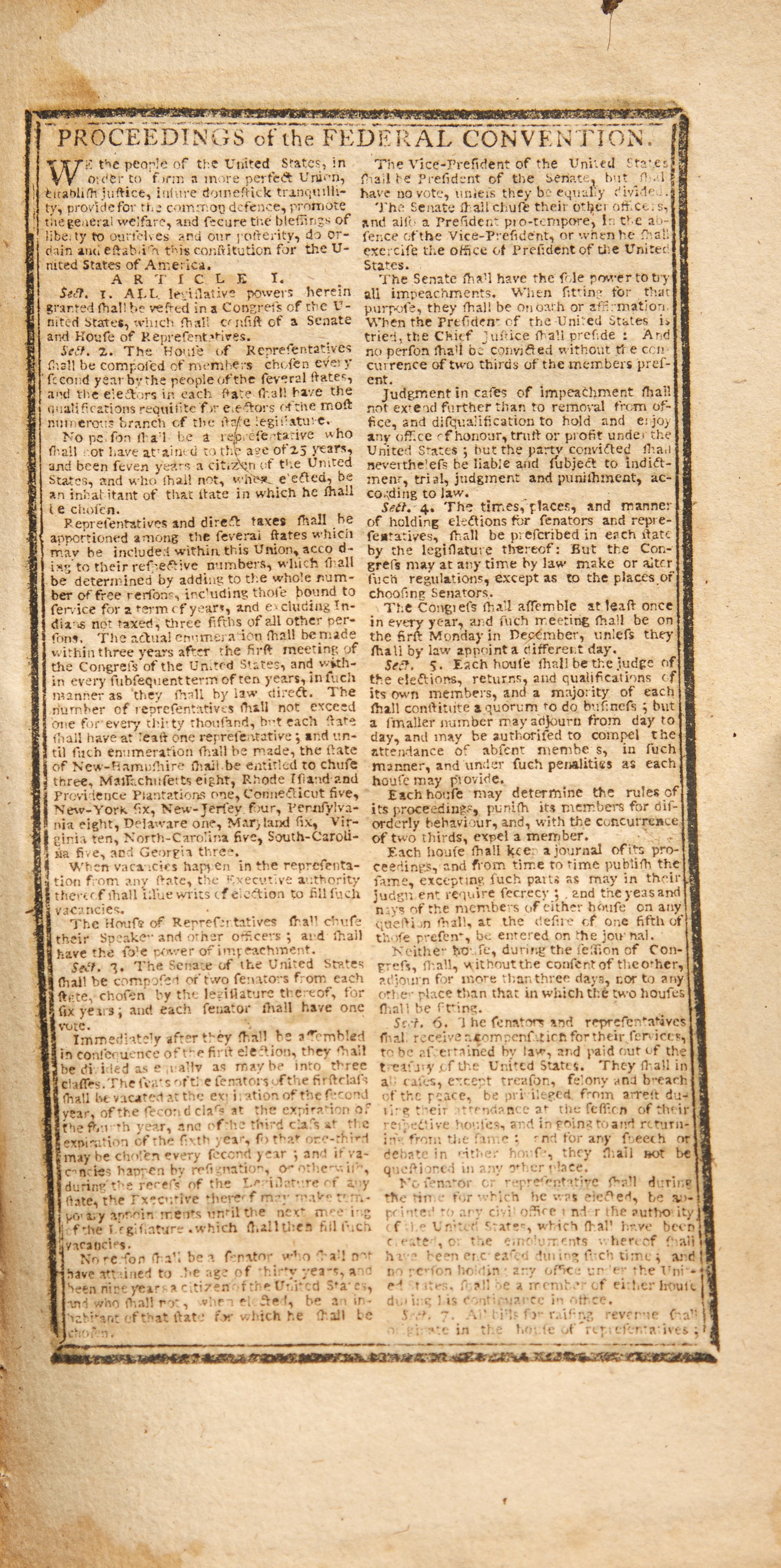 [Constitution] Full-Printing of the United States Constitution in Isaiah Thomas' Almanack, 1787