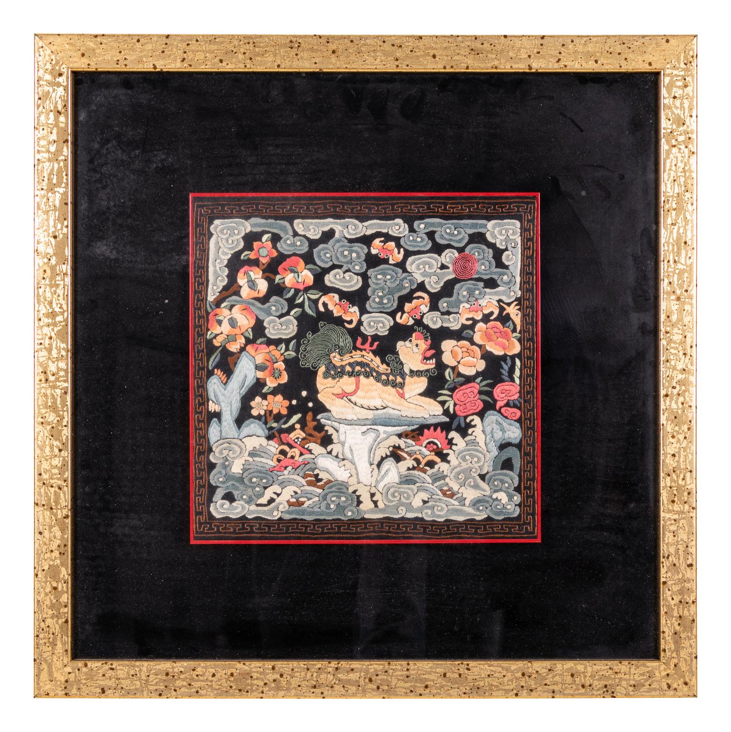 A Pair of Chinese Embroidered Silk Rank Badges