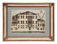 A Set of Nine Italian Hand-Colored Engravings Depicting Venetian Palaces