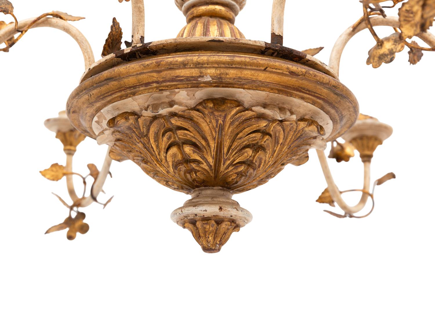 An Italian Parcel Giltwood and Tole Chandelier