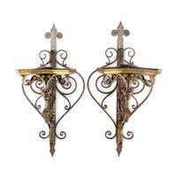 A Pair of Brass and Steel Wall Brackets